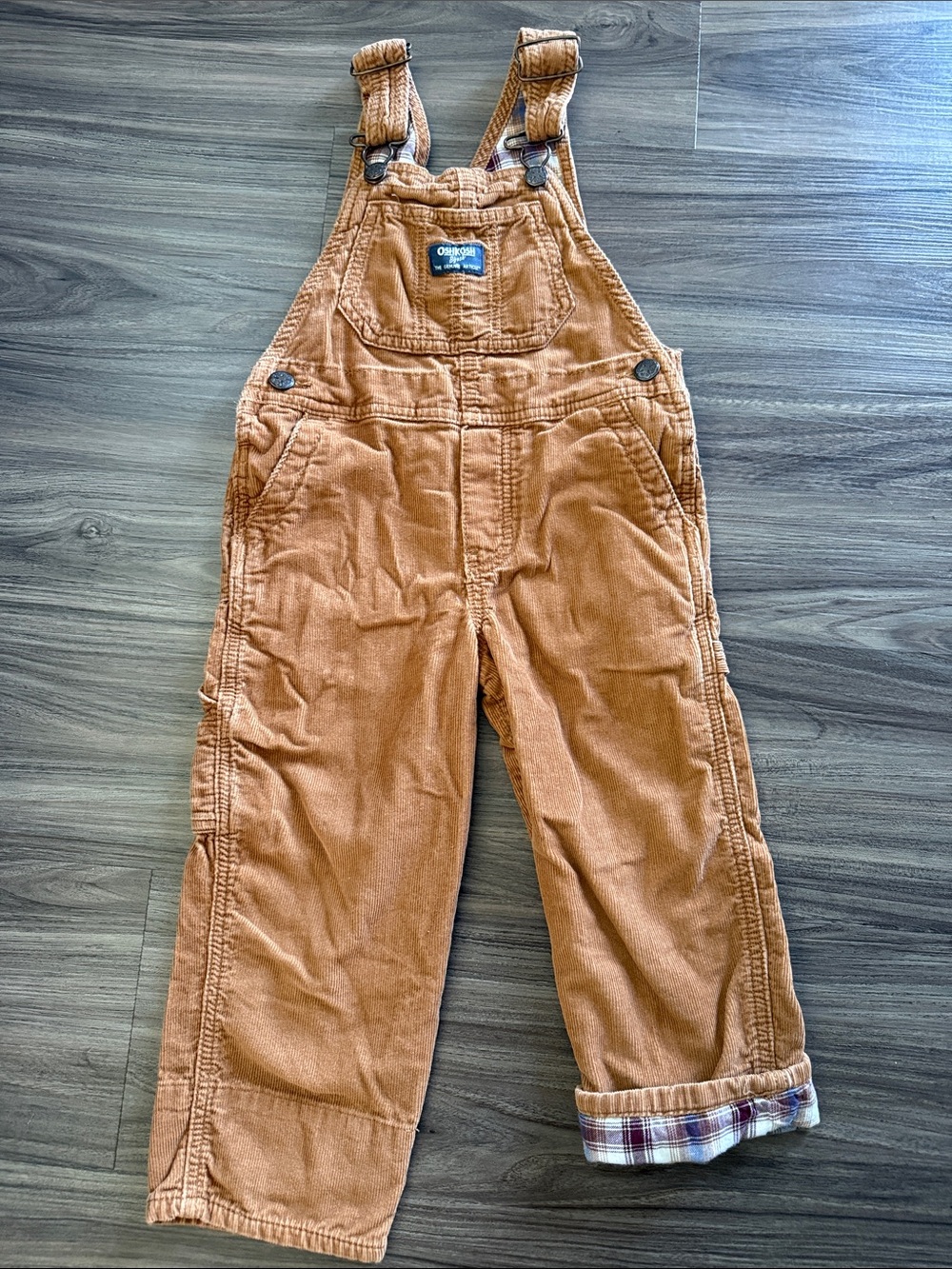 OshKosh B'gosh Kids Brown Corduroy Overalls with Flannel Lining Boys Size 4T